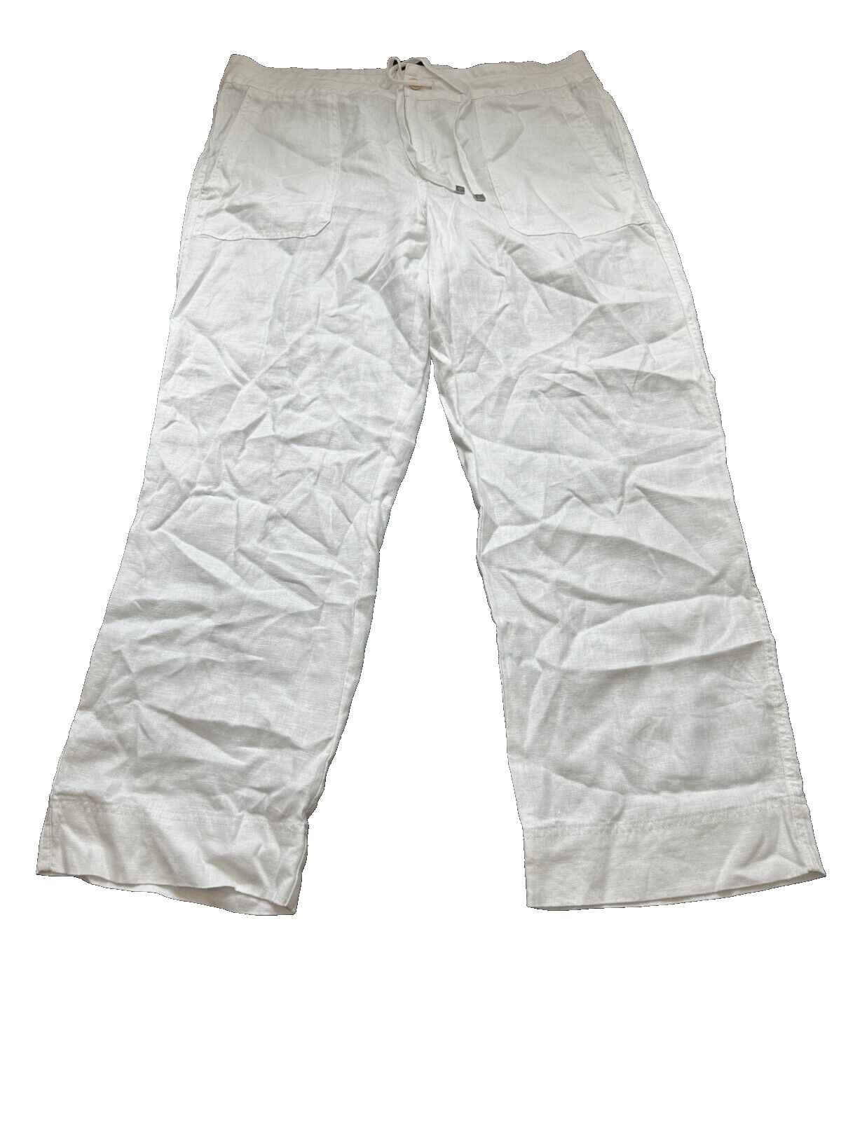 Lauren Ralph Lauren Women's White Solid Linen Pockets Drawcord Pants Size 14W