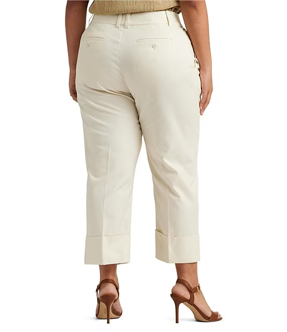 Ralph Lauren Women Winter Cream Double-Faced Stretch Cotton Ankle Pants Size 14W