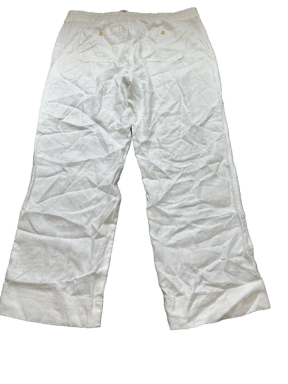 Lauren Ralph Lauren Women's White Solid Linen Pockets Drawcord Pants Size 14W