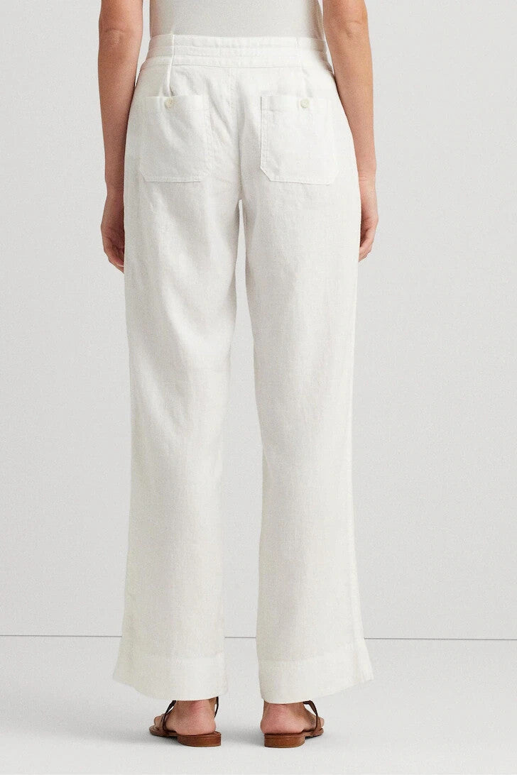 Lauren Ralph Lauren White Jovon Linen Wide Leg Trousers Linen Pants Size 20W