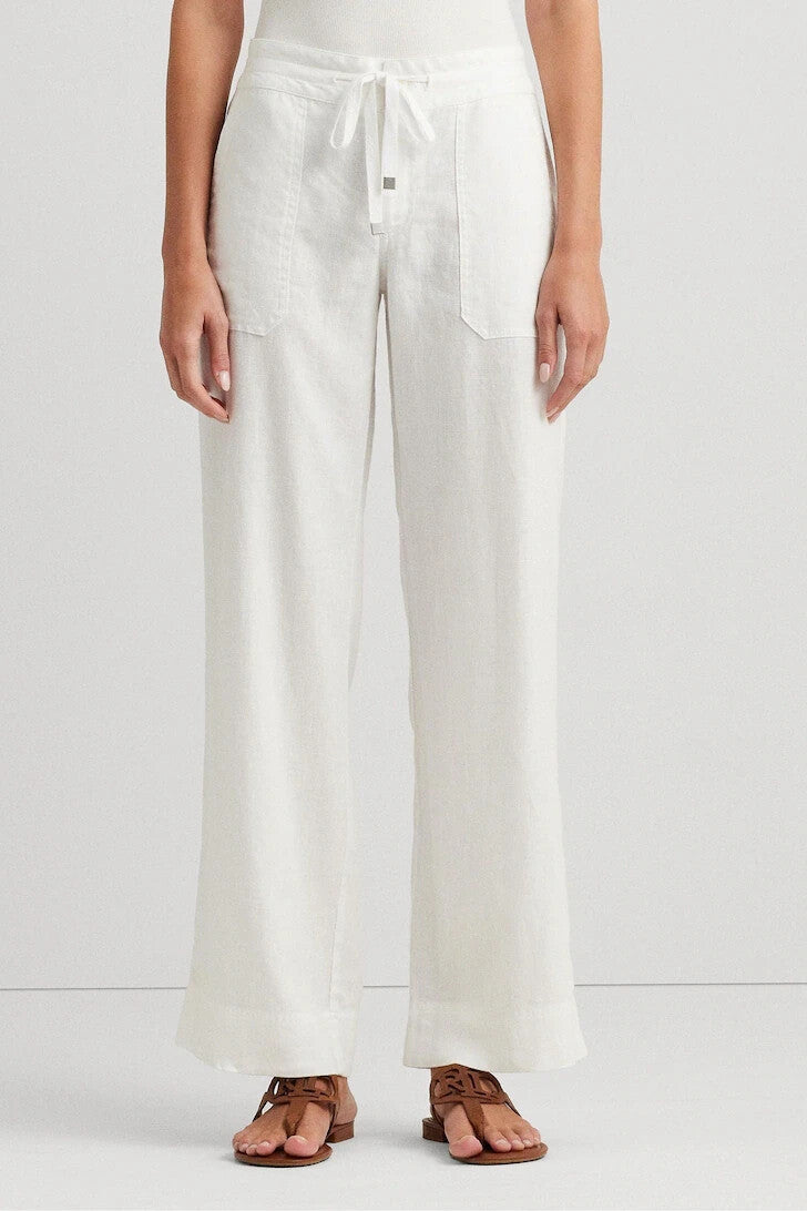 Lauren Ralph Lauren White Jovon Linen Wide Leg Trousers Linen Pants Size 20W