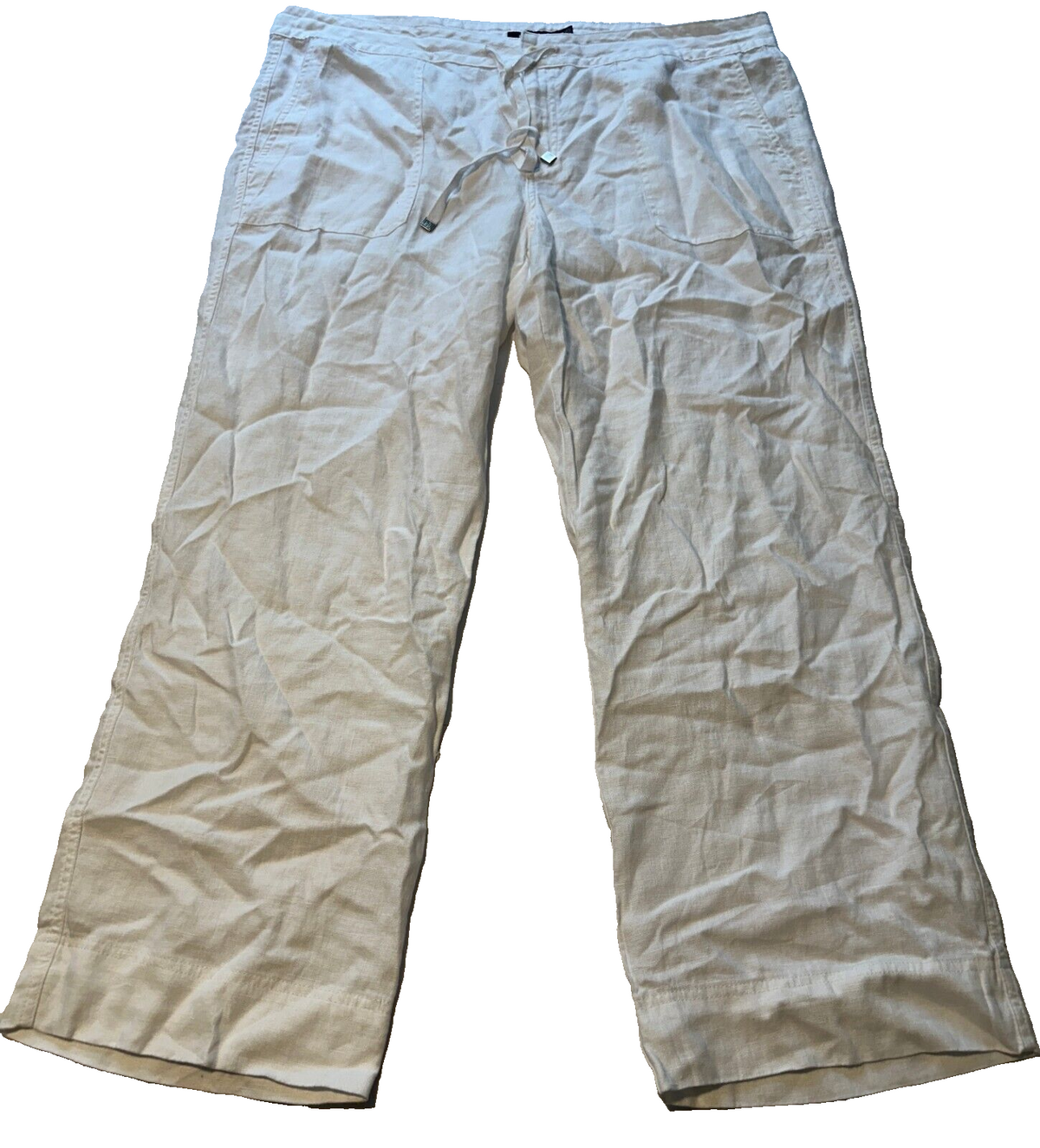Lauren Ralph Lauren White Jovon Linen Wide Leg Trousers Linen Pants Size 20W