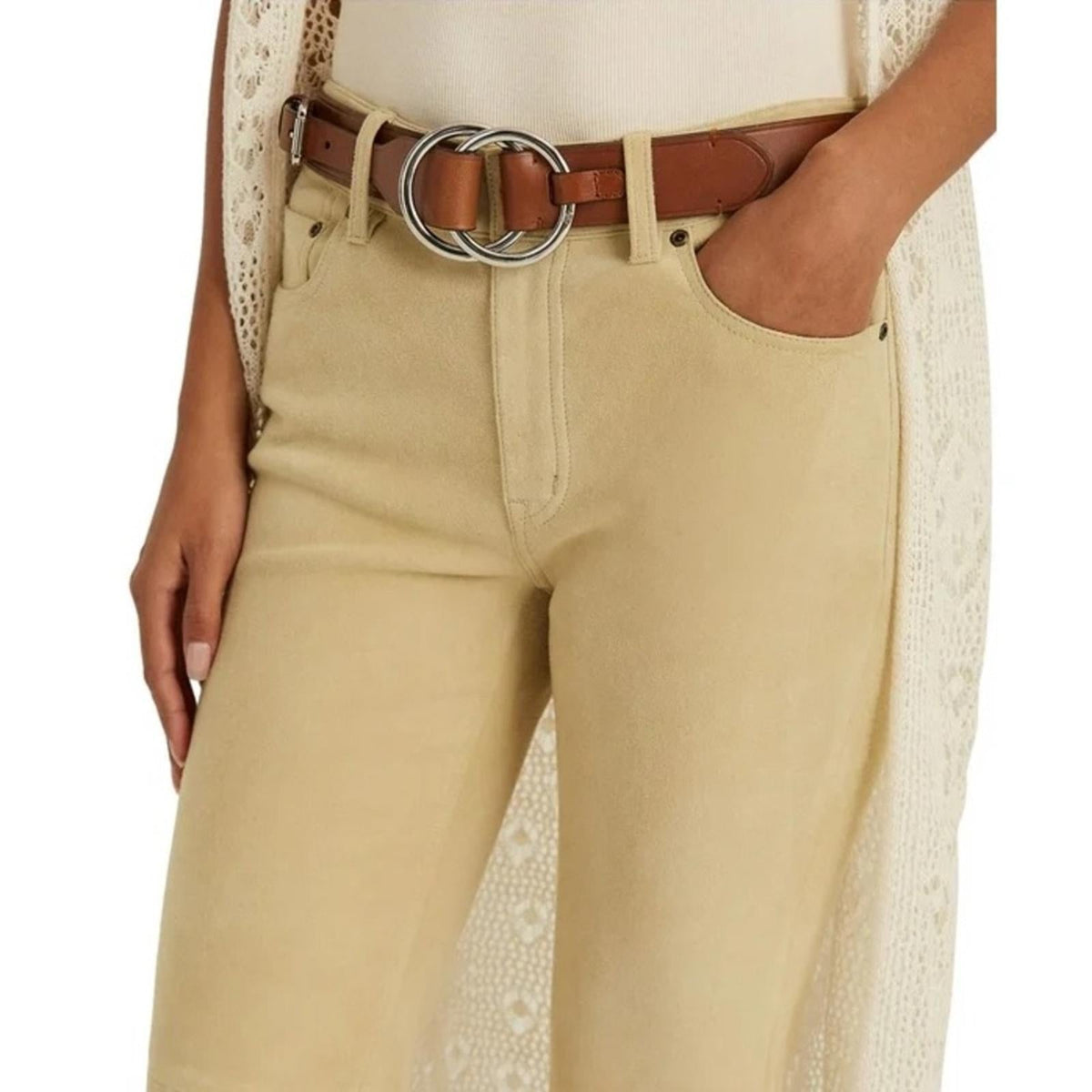 Lauren Ralph Lauren Goat Suede Straight Leg Pants, Size 12 New w/Tag Retail $695