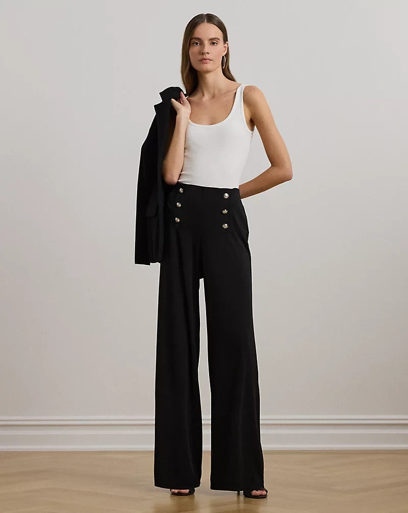 Lauren Ralph Lauren Stretch Jersey Wide-Leg Pants Black Size XS SALE $145