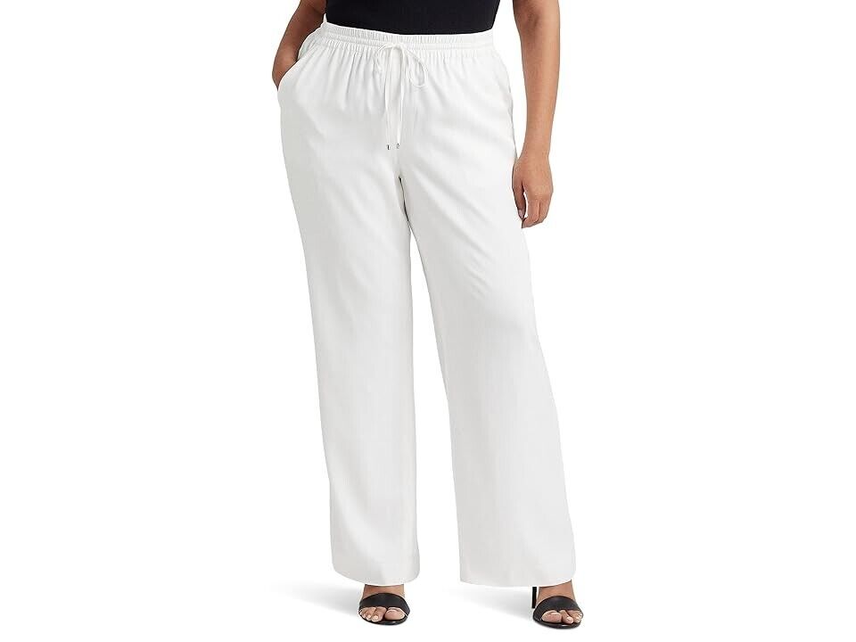 LAUREN Ralph Lauren Plus Size 3X Twill Wide-Leg Pants White MSRP $175