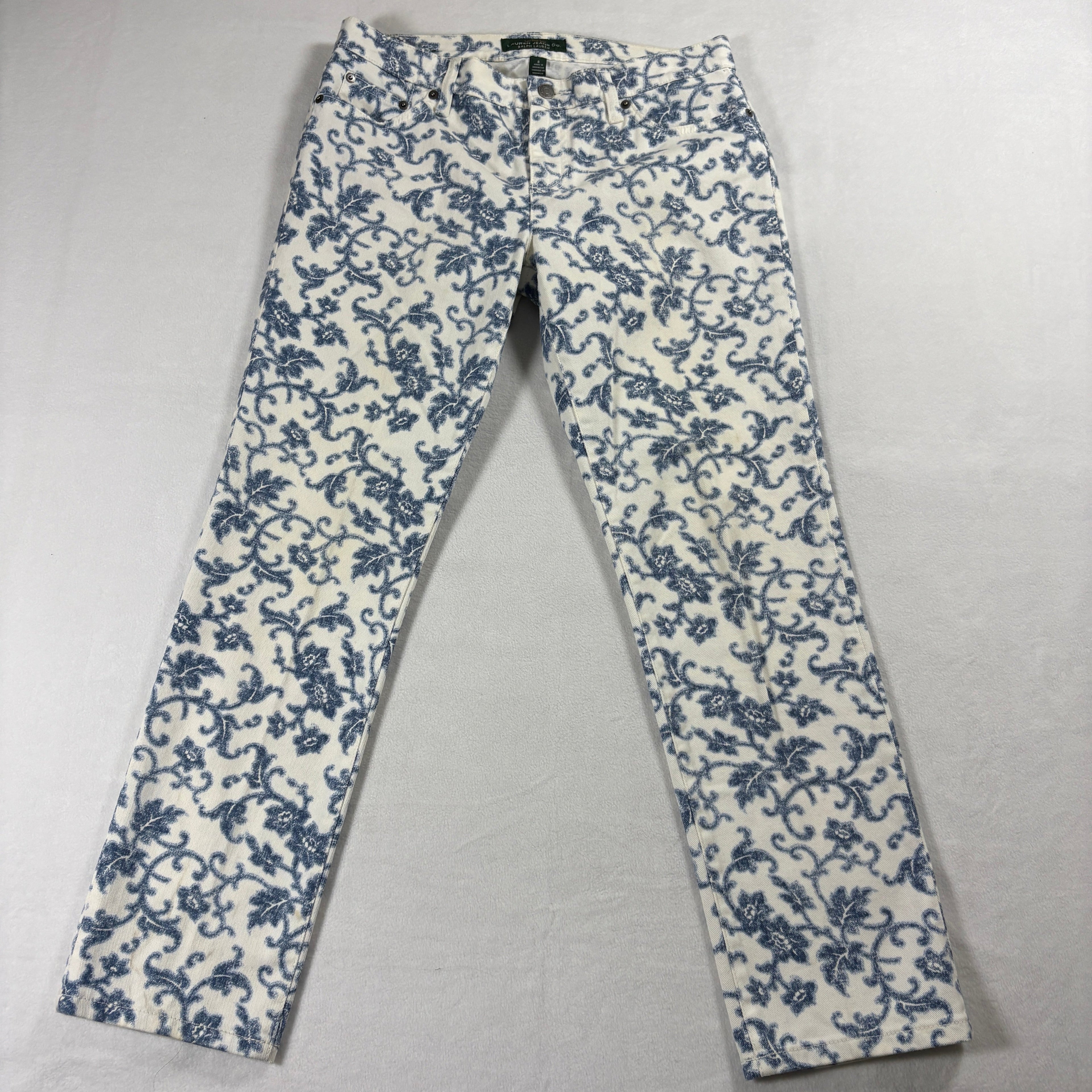Ralph Lauren Jeans Womens 8 Skinny Floral Print Y2K Retro Stretch Denim Pants Up