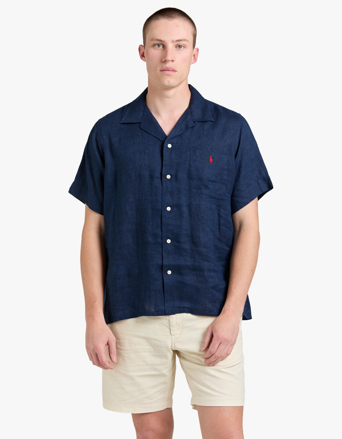 Classic Fit Linen Camp Shirt - Newport Navy