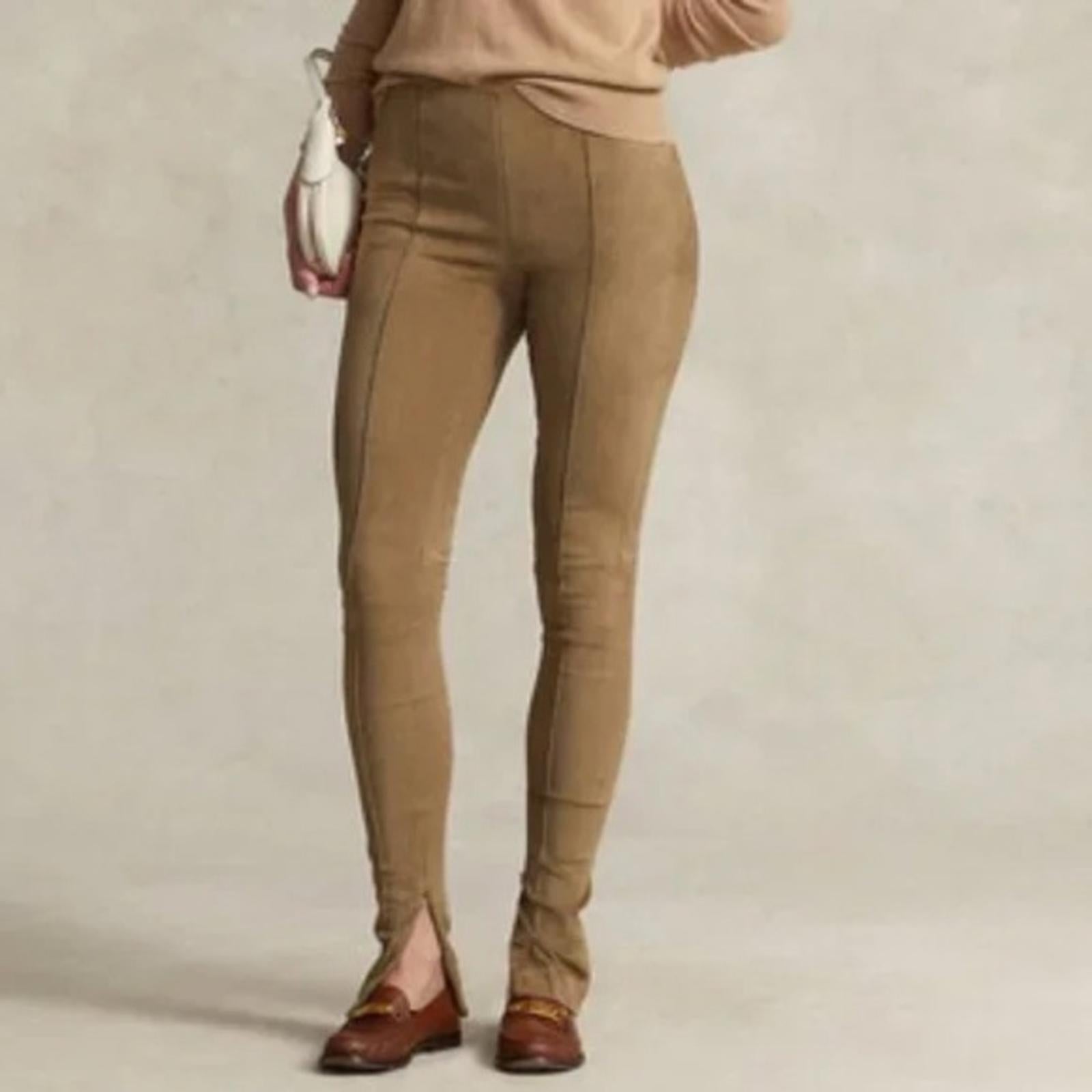 Polo Ralph Lauren Paneled Suede Leggings in Tan, Size S, NWT Retail $998