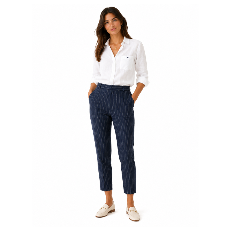 Ralph Lauren Polo Pinstripe Straight Leg Trousers Navy Women's