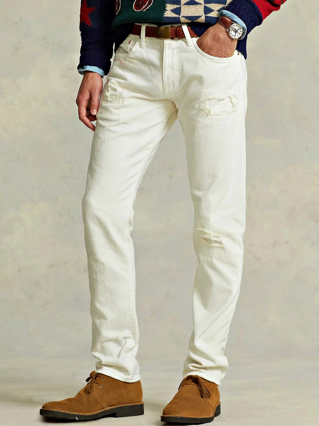 Polo Ralph Lauren Men's Sullivan Slim Distressed Jean White Size 38 (MSRP $198)